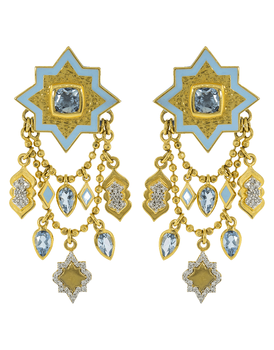 BUDDHA MAMA-Blue Topaz Lantern Chain Earrings-YELLOW GOLD
