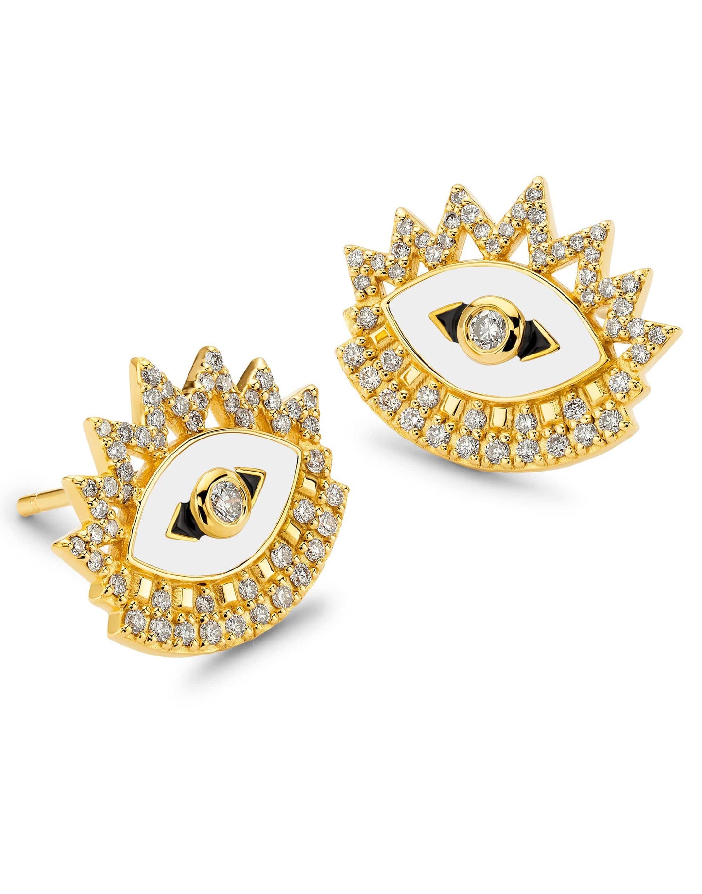 BUDDHA MAMA-Diamond Evil Eye Stud Earrings-YELLOW GOLD