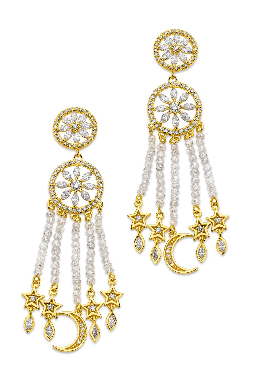 Diamond Mandala Drop Earrings-YELLOW GOLD-JEWELRYFINE JEWELEARRING-BUDDHA MAMA