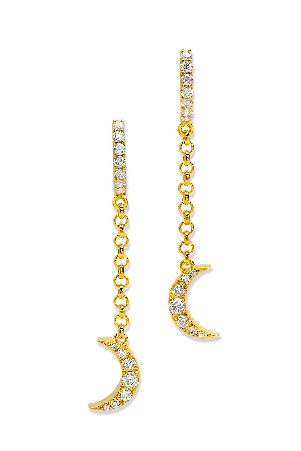 BUDDHA MAMA-Diamond Moon Drop Earrings-YELLOW GOLD