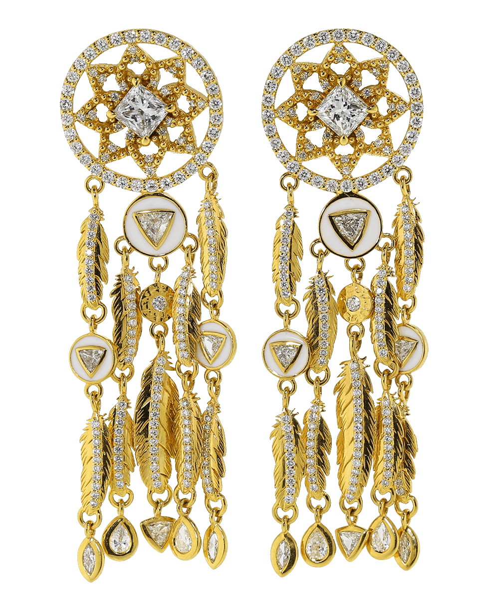 BUDDHA MAMA-Dream Catcher Feather Earrings-YELLOW GOLD