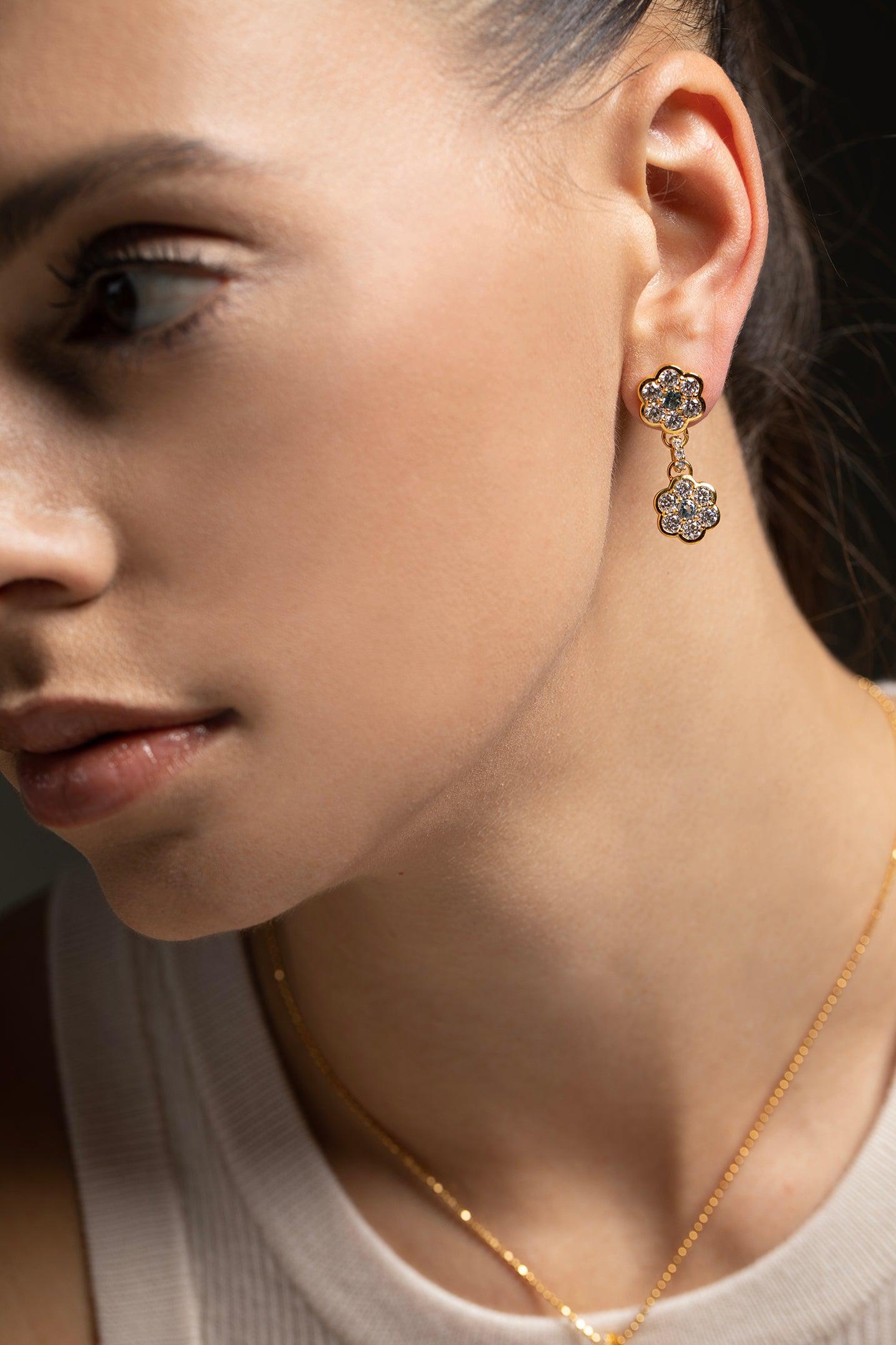 BUDDHA MAMA-Flower Drop Earrings-YELLOW GOLD