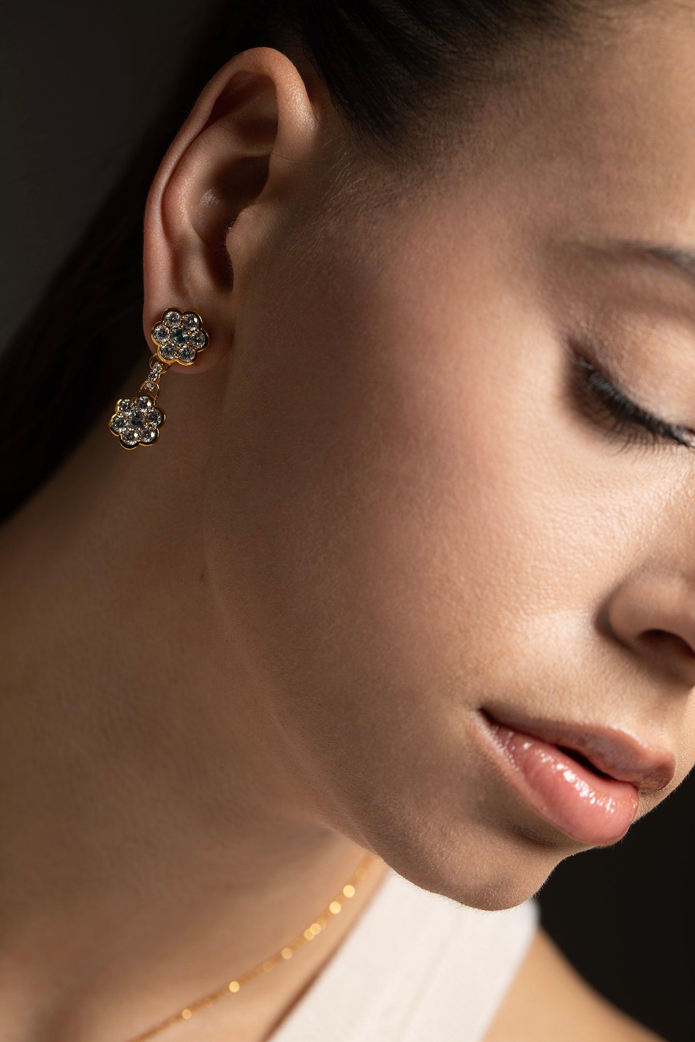 BUDDHA MAMA-Flower Drop Earrings-YELLOW GOLD
