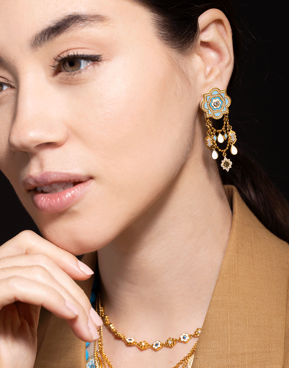 BUDDHA MAMA-Sky Blue Lantern Diamond Earrings-YELLOW GOLD