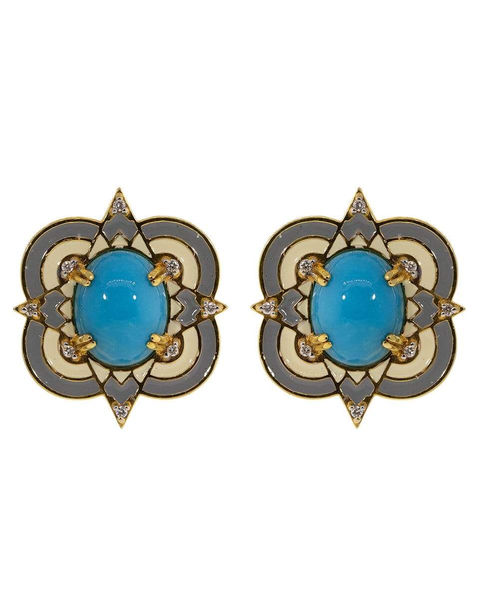 BUDDHA MAMA-Turquoise Enamel and Diamond Stud Earrings-YELLOW GOLD