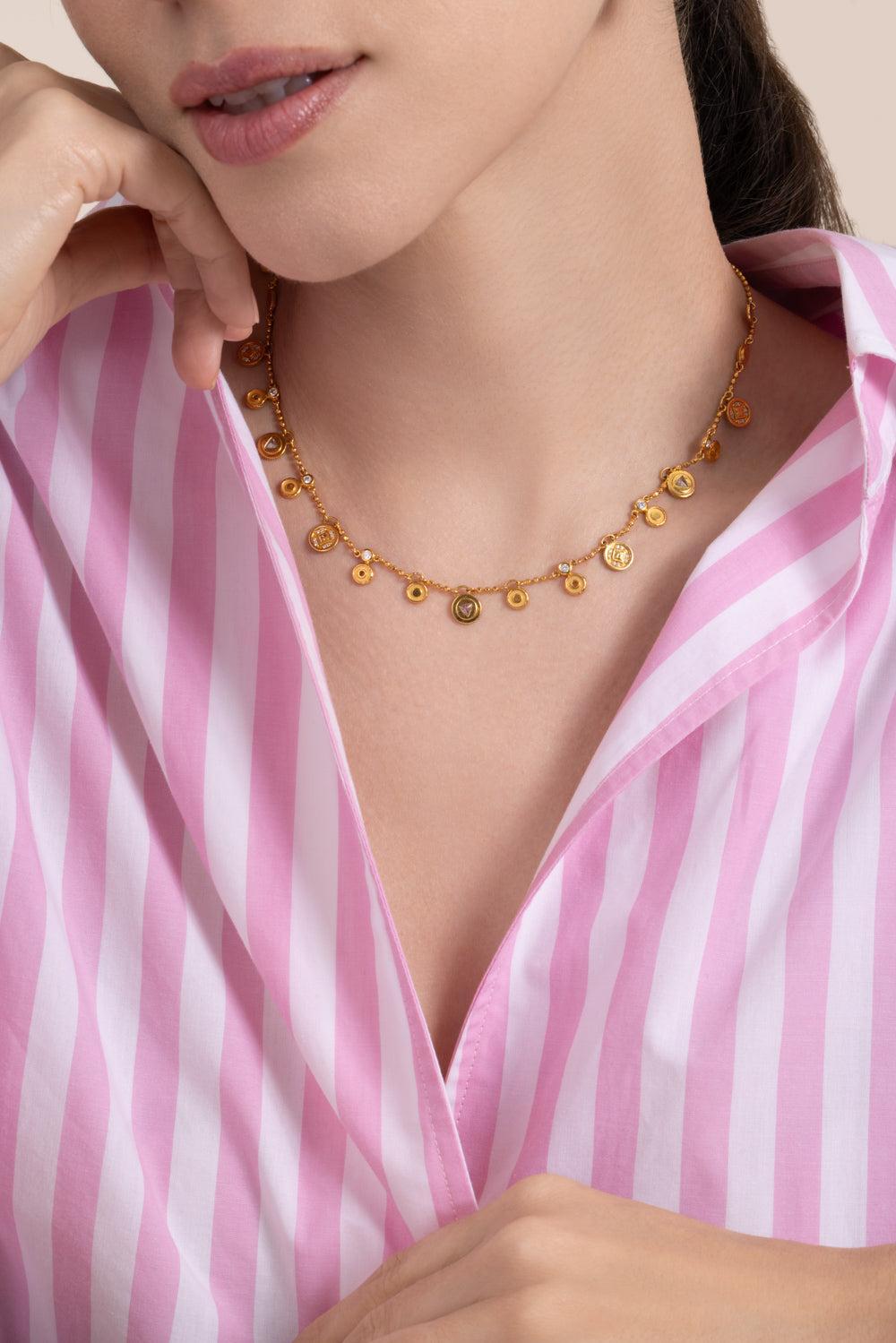 Diamond Coin Necklace-YELLOW GOLD-15-JEWELRYFINE JEWELNECKLACE O-BUDDHA MAMA