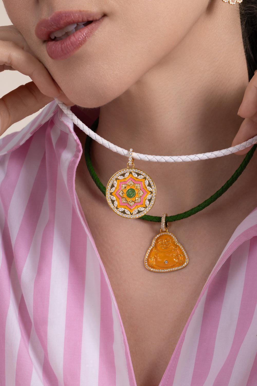 White Cord Necklace - 16"-YELLOW GOLD-16-JEWELRYFINE JEWELNECKLACE O-BUDDHA MAMA