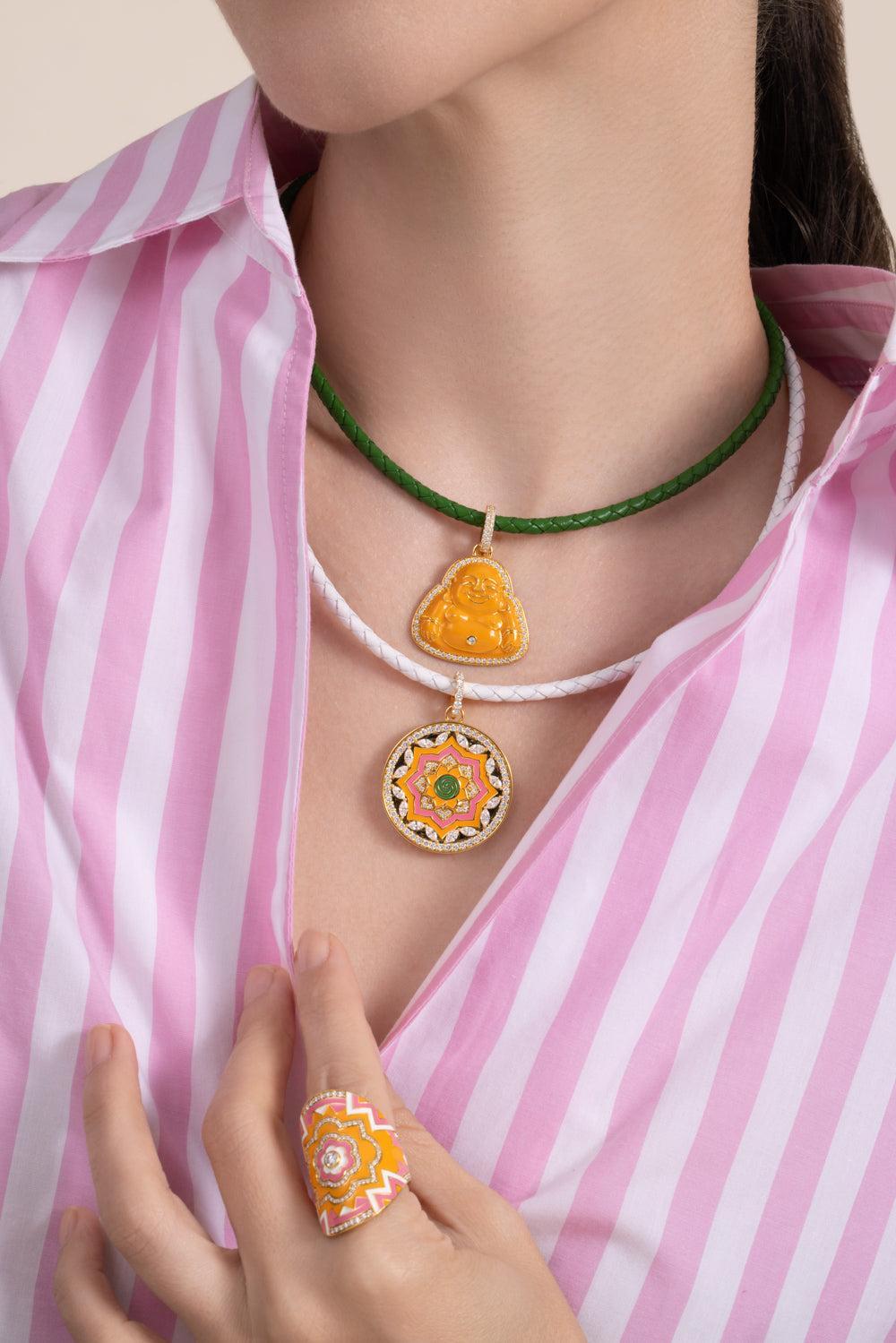 White Cord Necklace - 16"-YELLOW GOLD-16-JEWELRYFINE JEWELNECKLACE O-BUDDHA MAMA