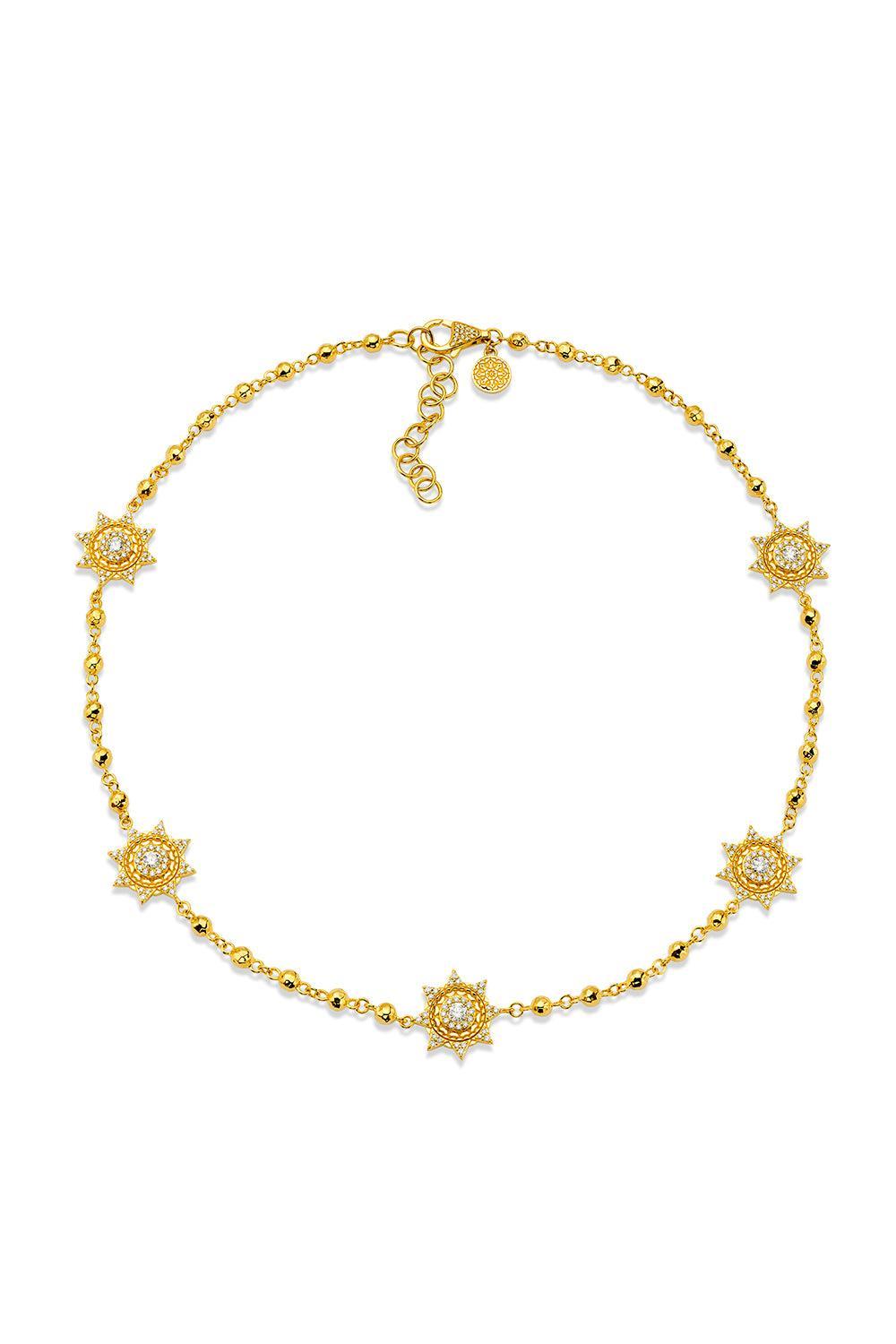 Five Diamond Sun Station Necklace-YELLOW GOLD-19-JEWELRYFINE JEWELNECKLACE O-BUDDHA MAMA