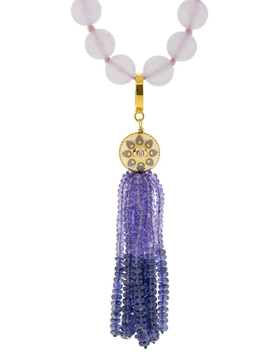 BUDDHA MAMA-Chalcedony Bead Tassel Necklace-YELLOW GOLD