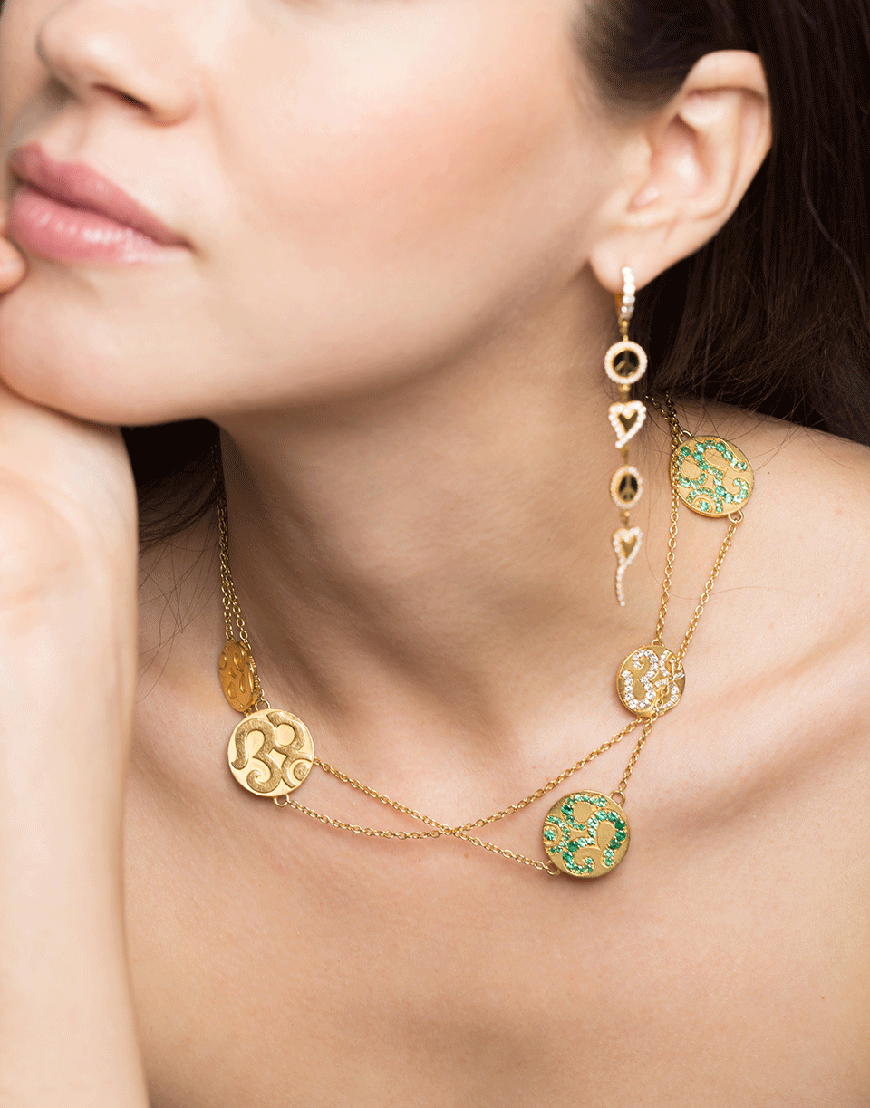 BUDDHA MAMA-Diamond and Emerald Om Coin Necklace-YELLOW GOLD
