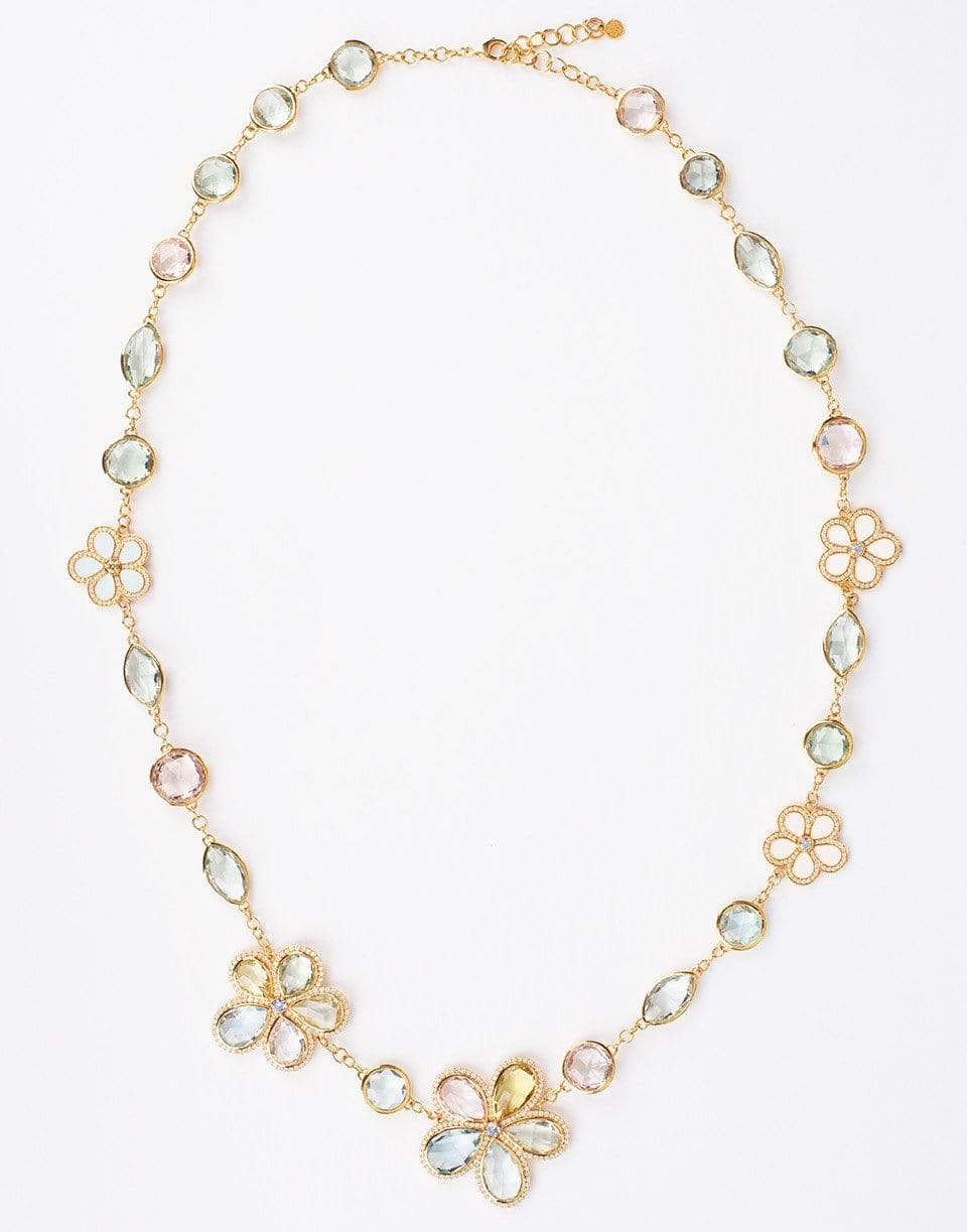 BUDDHA MAMA-Diamond, Sapphire, and Enamel Flower Necklace-YELLOW GOLD