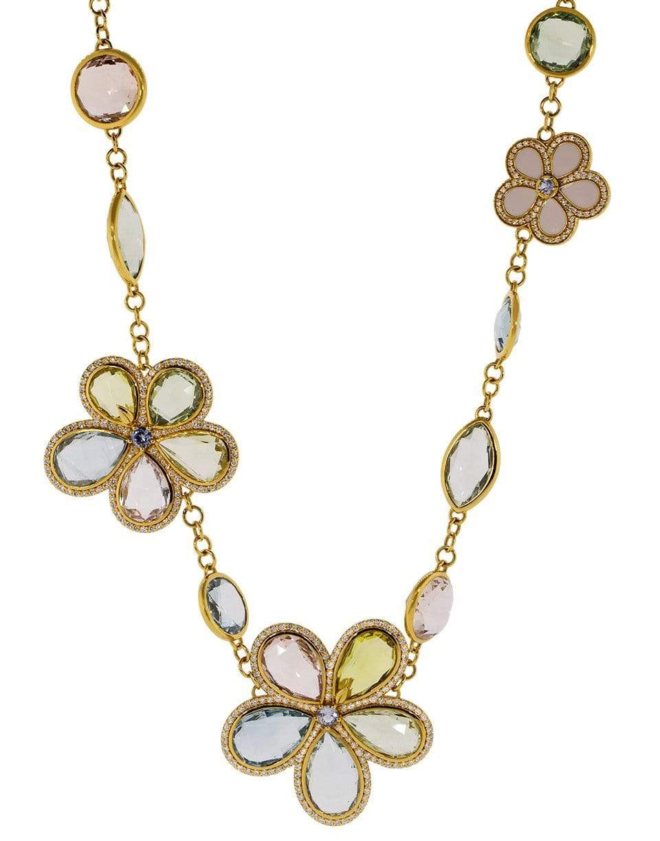 BUDDHA MAMA-Diamond, Sapphire, and Enamel Flower Necklace-YELLOW GOLD