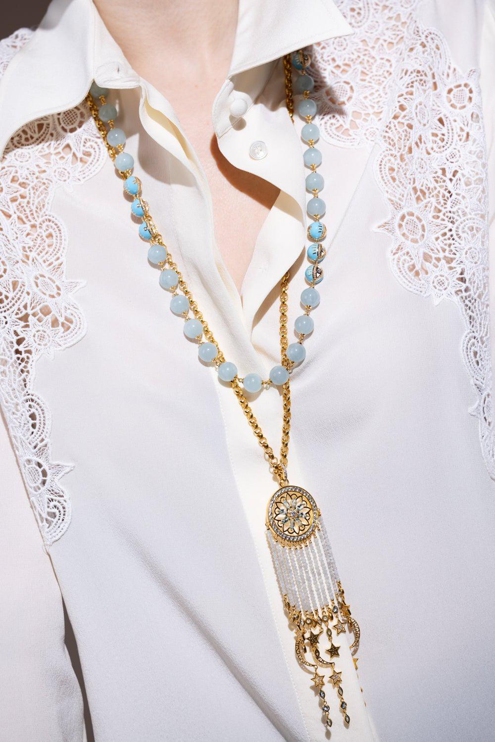 BUDDHA MAMA-Evil Eye Puffy Heart Beaded Necklace-YELLOW GOLD