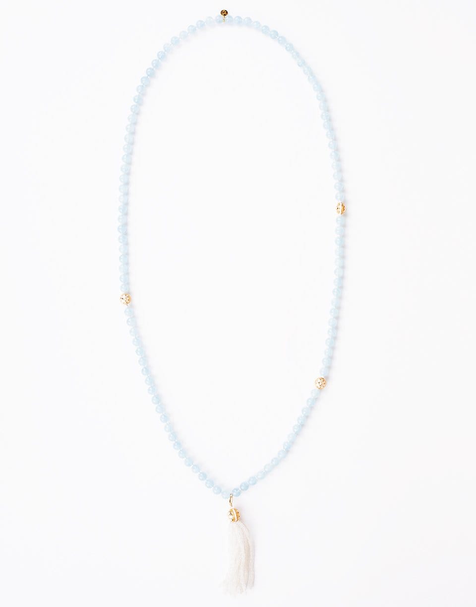 BUDDHA MAMA-Faceted Moonstone Tassel Aquamarine Neckace-YELLOW GOLD