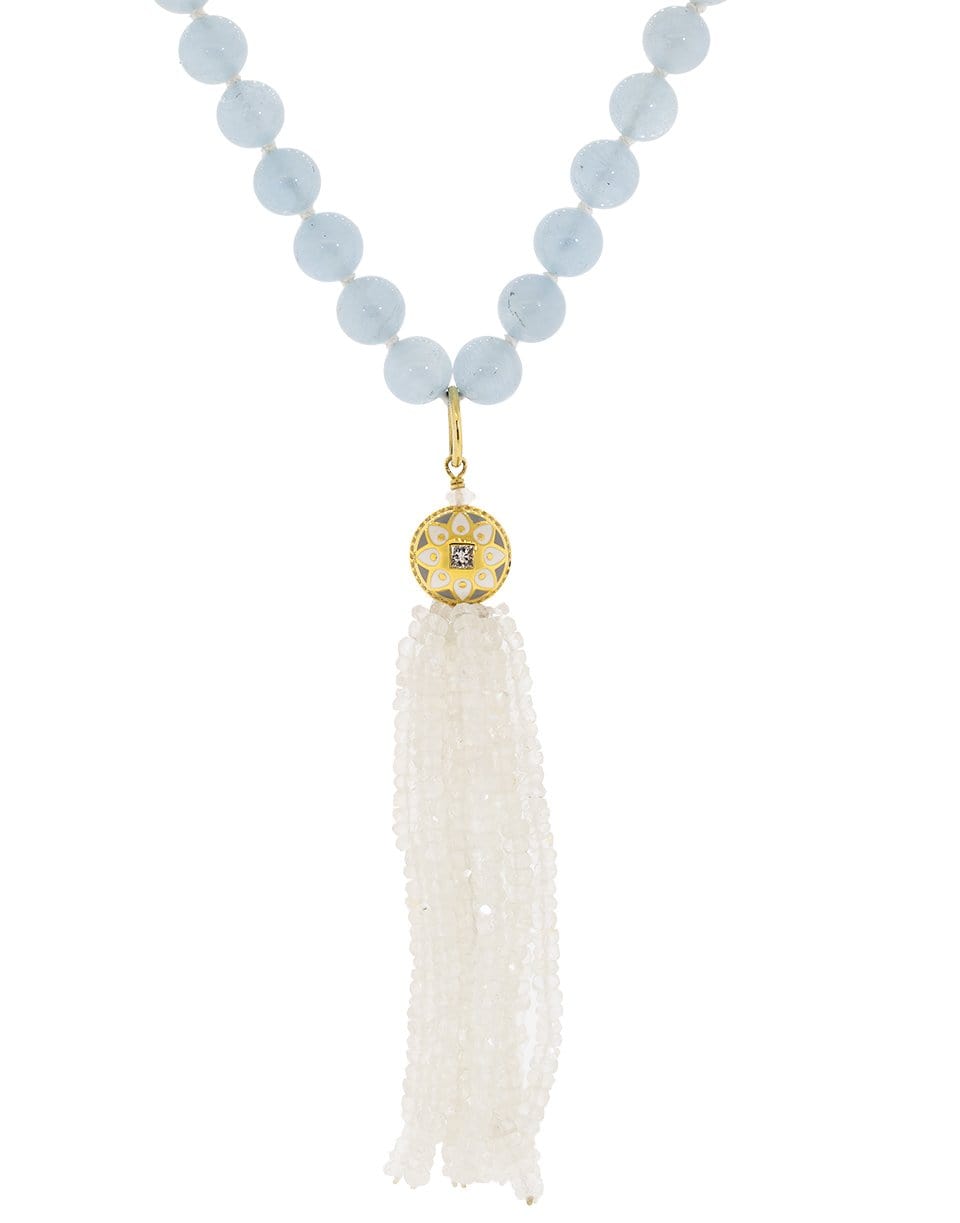 BUDDHA MAMA-Faceted Moonstone Tassel Aquamarine Neckace-YELLOW GOLD