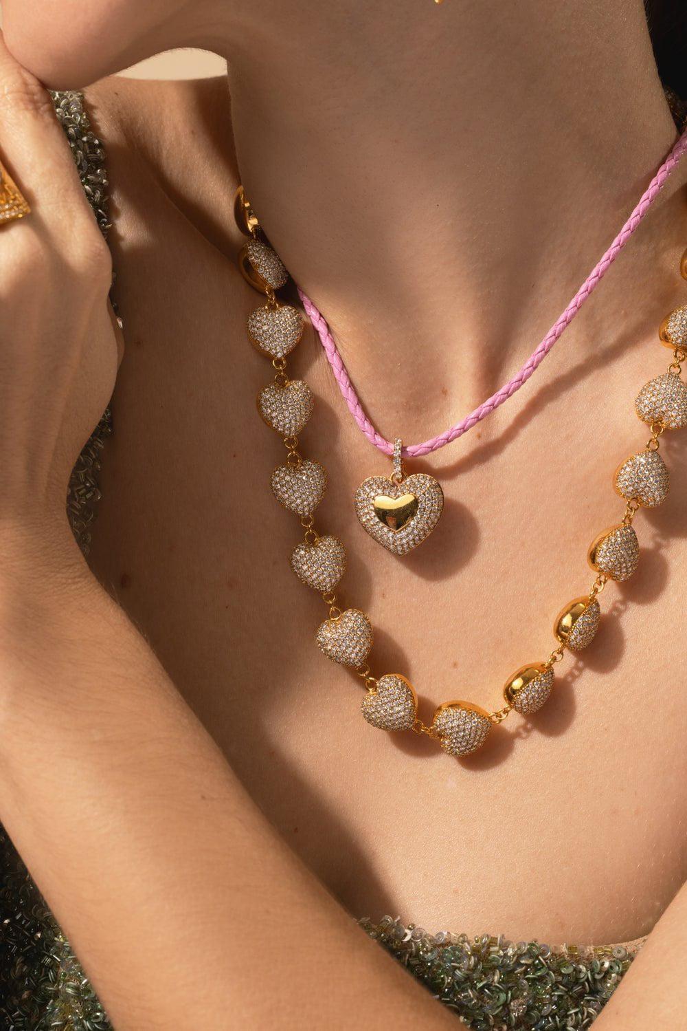 BUDDHA MAMA-Mini Diamond Puffy Heart Necklace-YELLOW GOLD