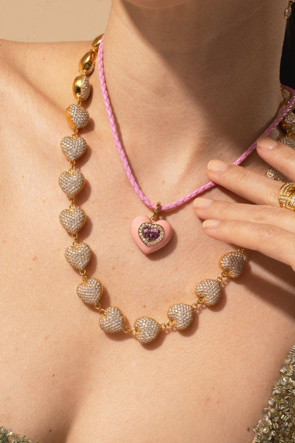 BUDDHA MAMA-Mini Diamond Puffy Heart Necklace-YELLOW GOLD