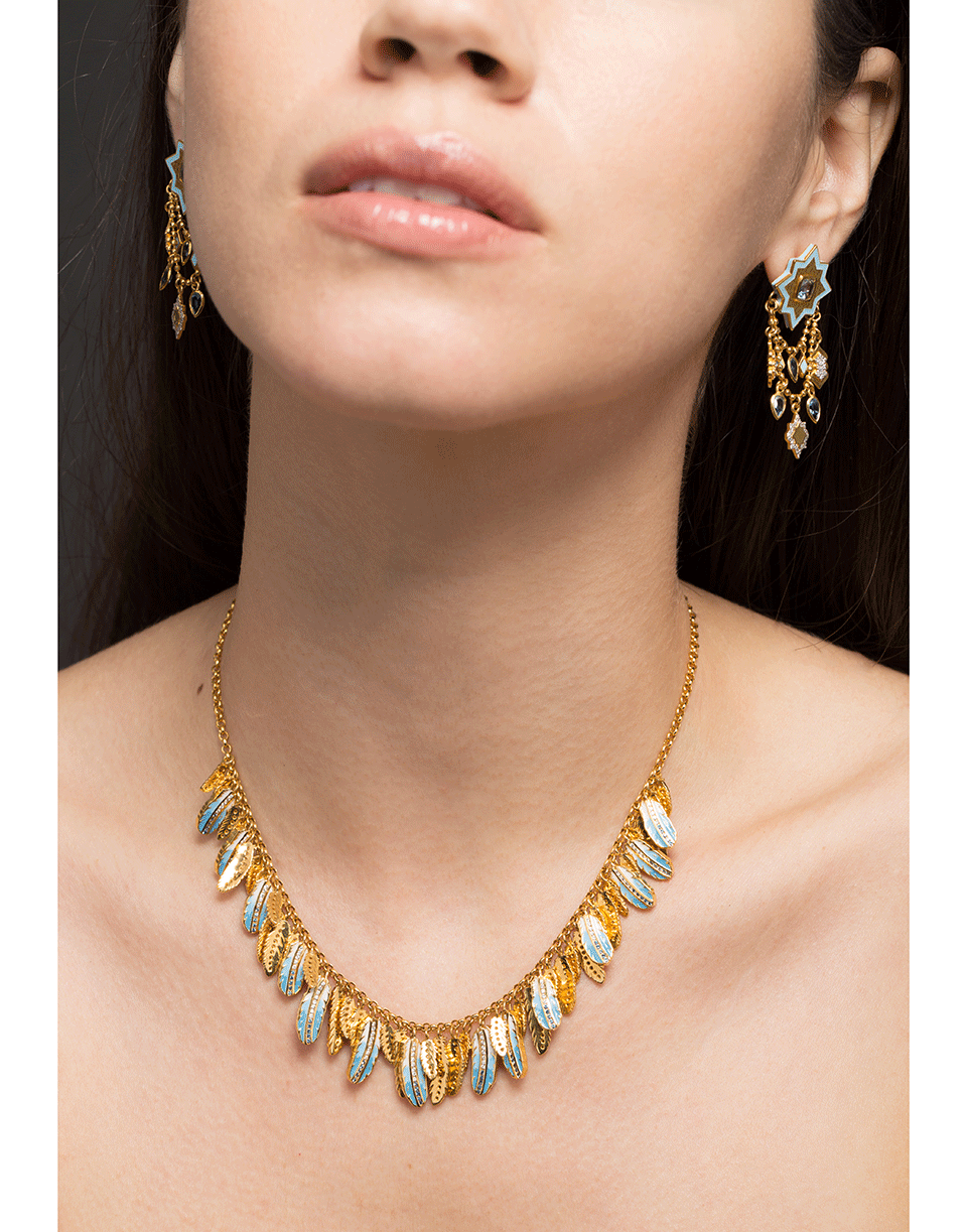 BUDDHA MAMA-Ombre Enamel Feather Necklace-YELLOW GOLD