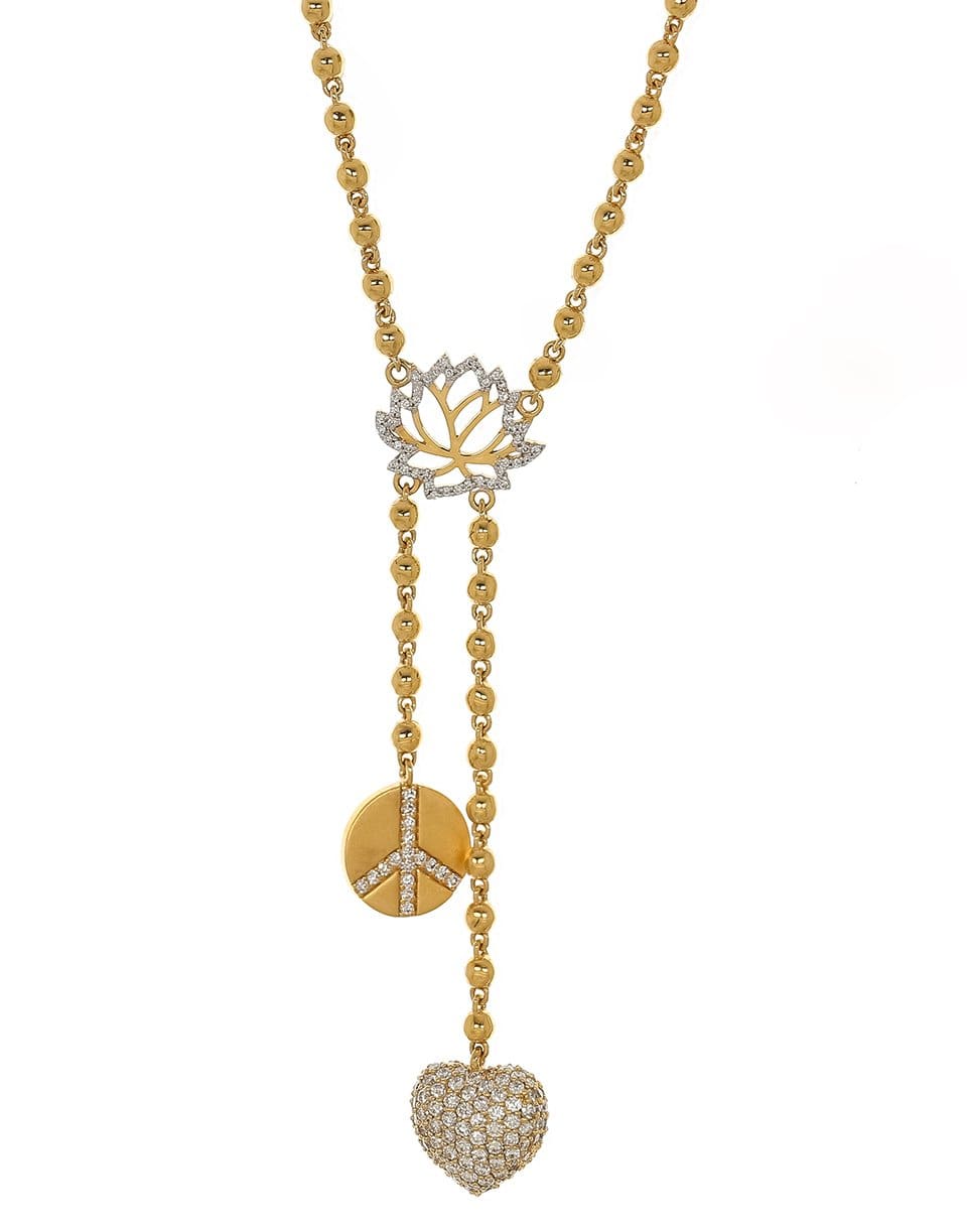 BUDDHA MAMA-Peace & Heart Rosary Necklace-YELLOW GOLD