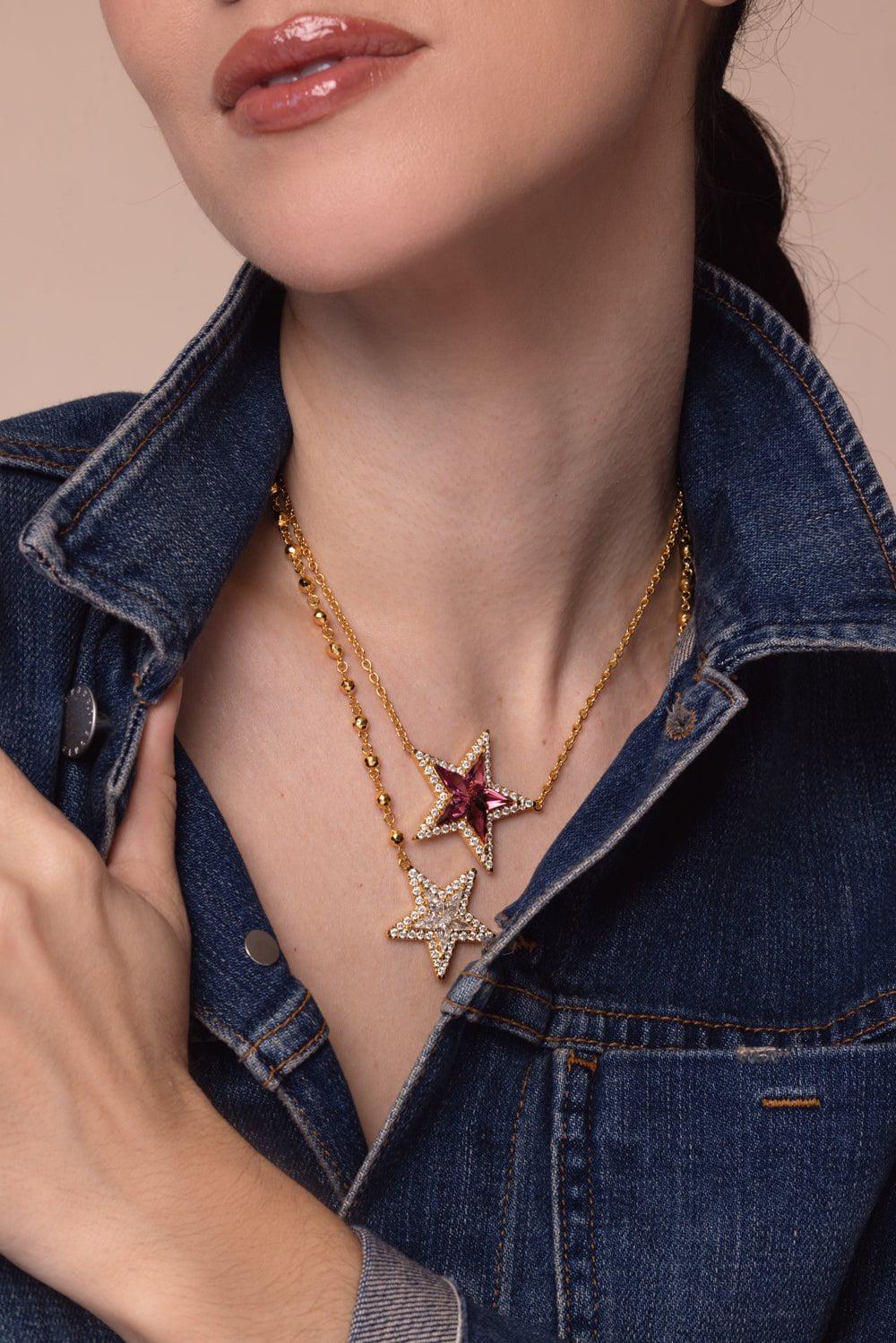 BUDDHA MAMA-Pink Tourmaline Kite Star Necklace-YELLOW GOLD
