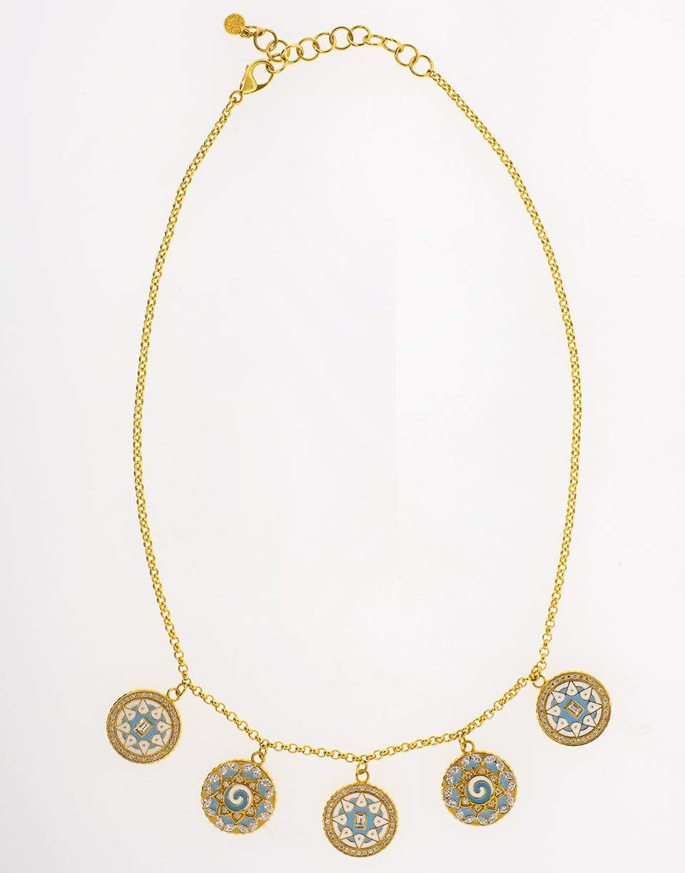 BUDDHA MAMA-Sky Blue Enamel Coin Necklace-YELLOW GOLD