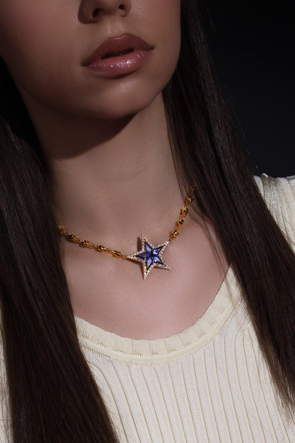 BUDDHA MAMA-Tanzanite Mini Puff Star Necklace-YELLOW GOLD