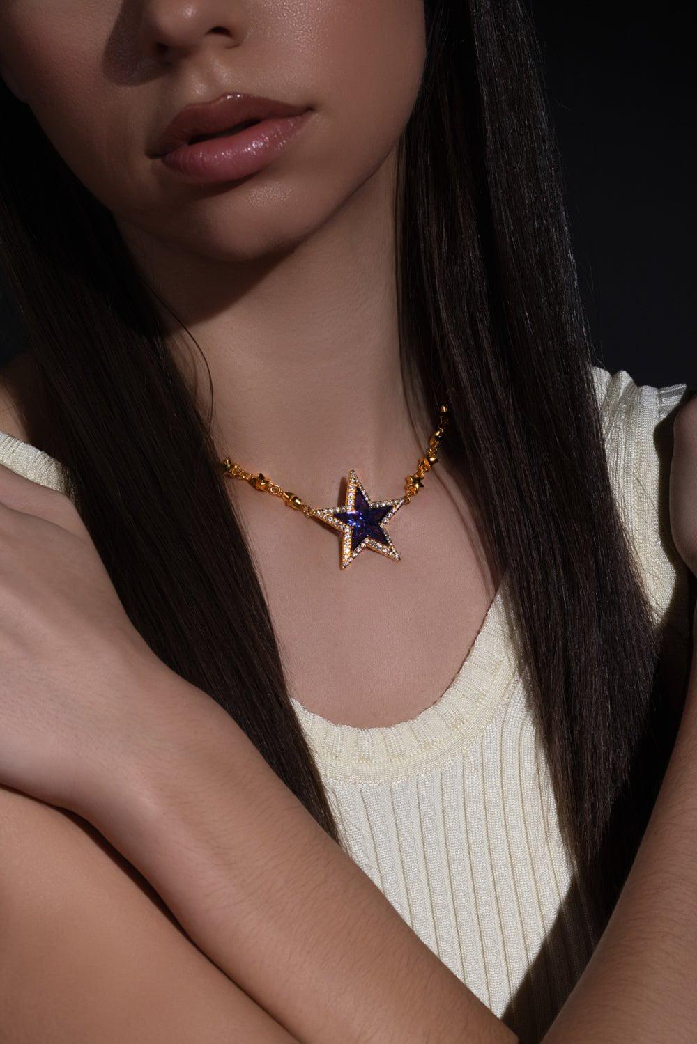 BUDDHA MAMA-Tanzanite Mini Puff Star Necklace-YELLOW GOLD