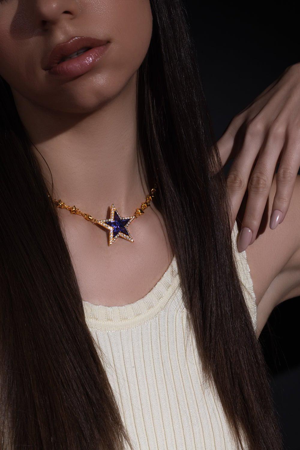 BUDDHA MAMA-Tanzanite Mini Puff Star Necklace-YELLOW GOLD