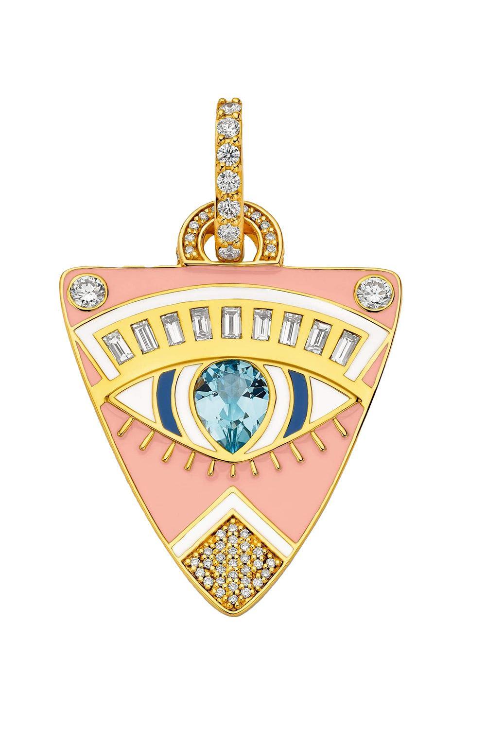 Pink Enamel Guitar Pick Pendant-YELLOW GOLD-JEWELRYFINE JEWELPENDANT-BUDDHA MAMA