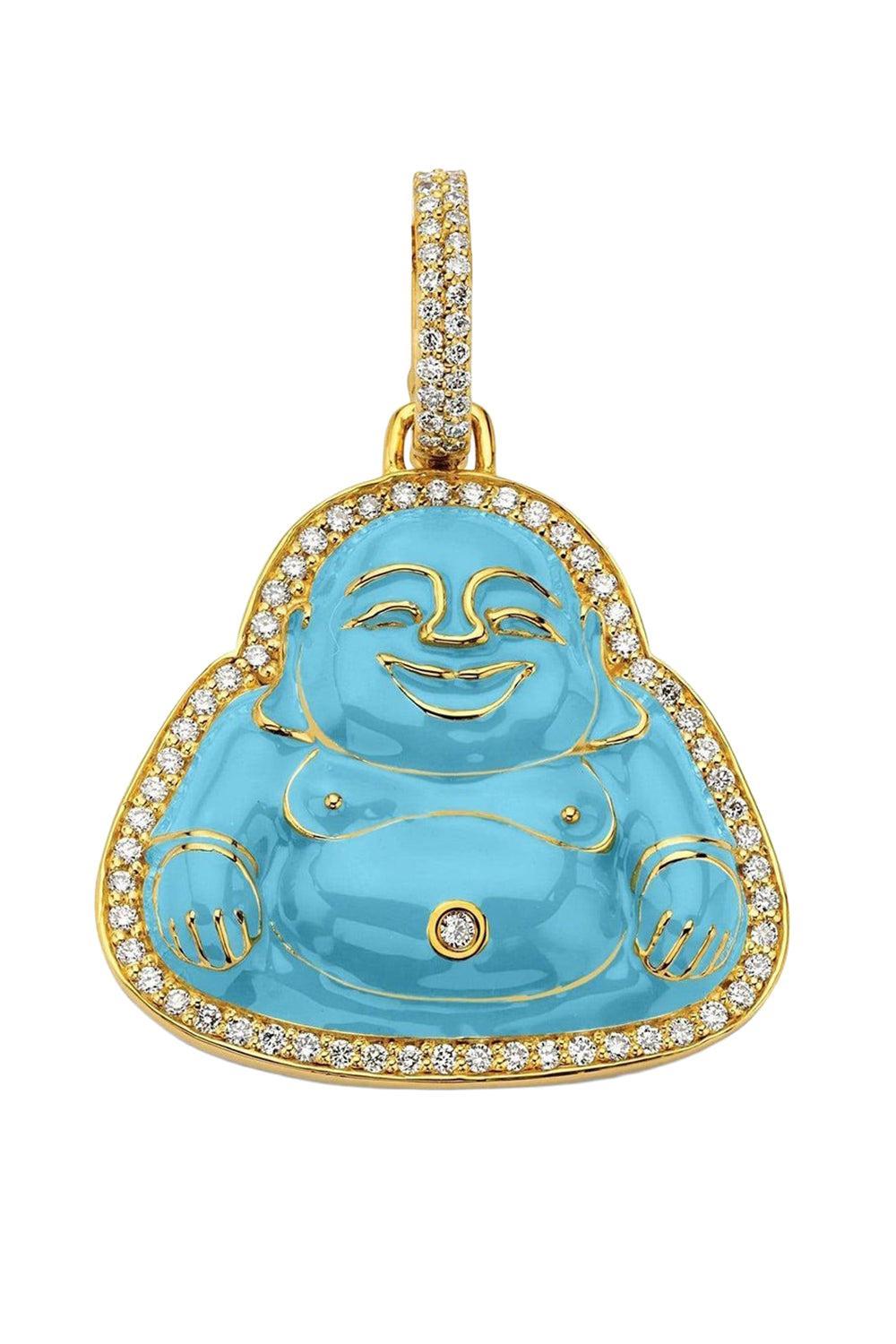 Sky Blue Enamel Happy Buddha Pendant-YELLOW GOLD-JEWELRYFINE JEWELPENDANT-BUDDHA MAMA