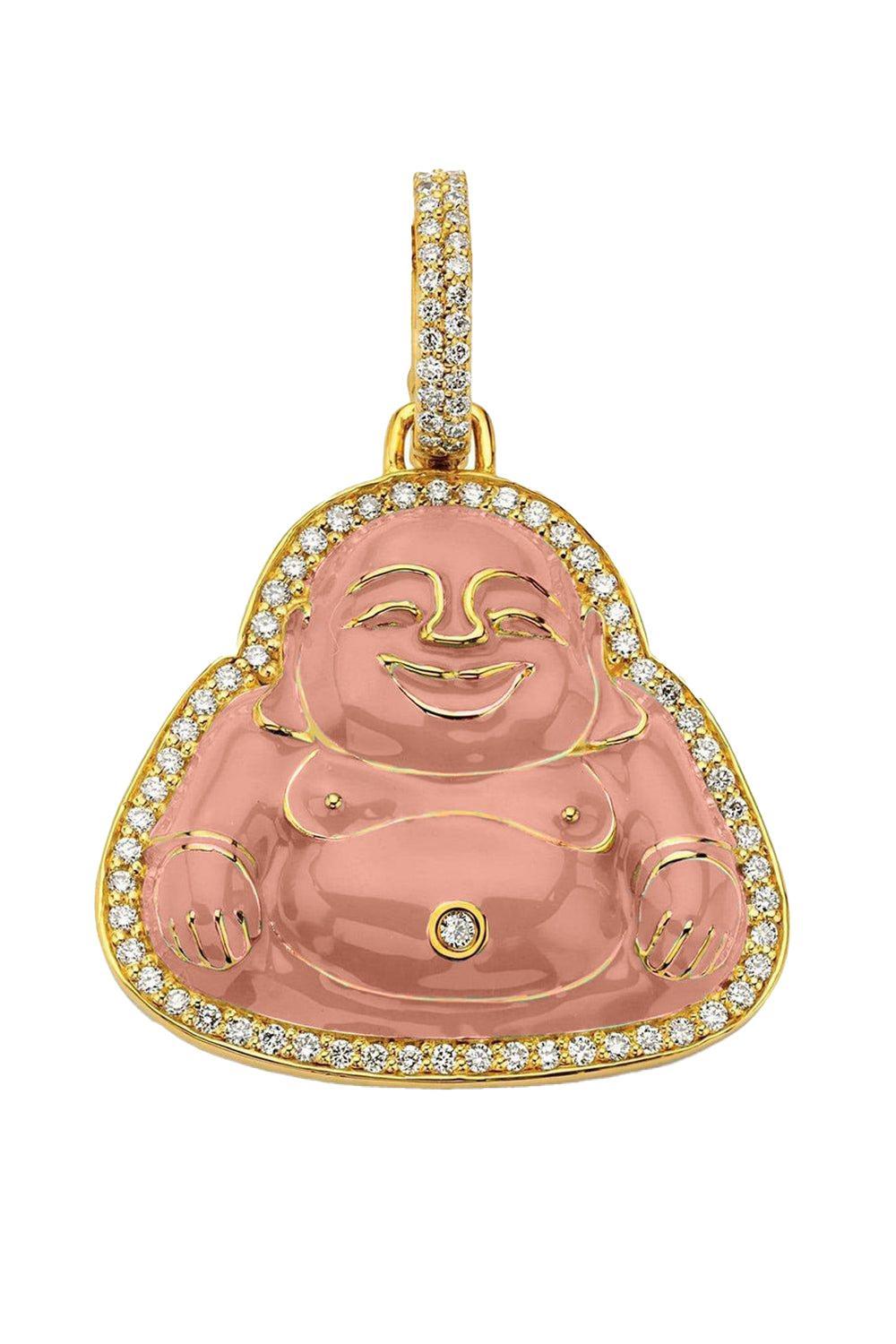 Medium Pink Happy Buddha Pendant-YELLOW GOLD-JEWELRYFINE JEWELPENDANT-BUDDHA MAMA
