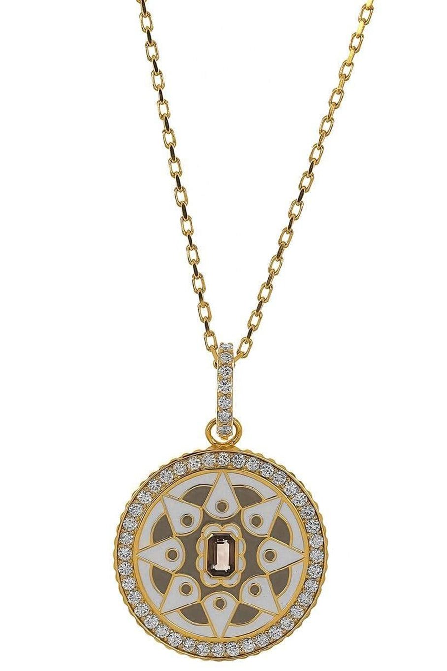 BUDDHA MAMA-30mm Grey & White Mandala Pendant-YELLOW GOLD