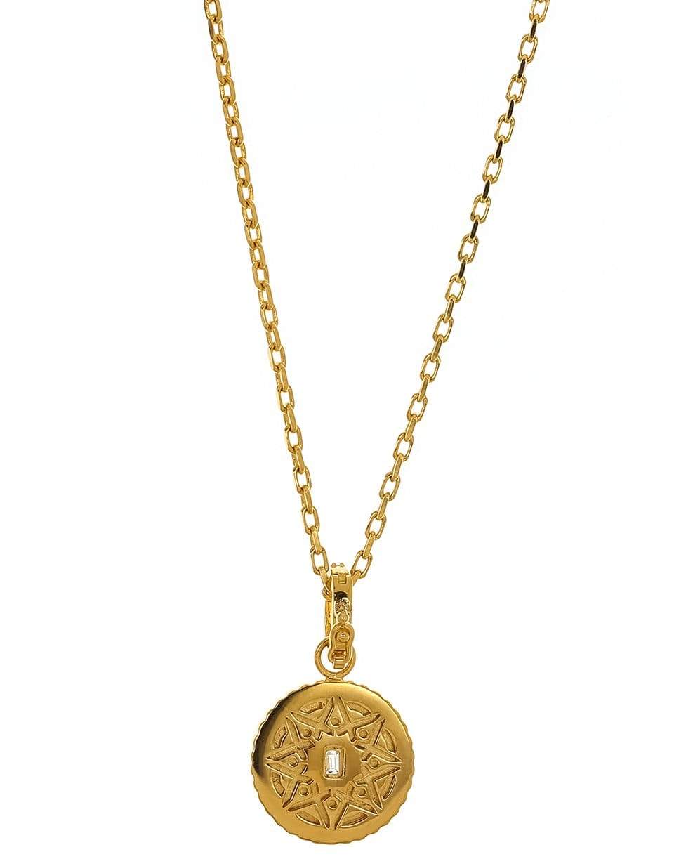 BUDDHA MAMA-Baby Grey and White Mandala Coin Pendant-YELLOW GOLD