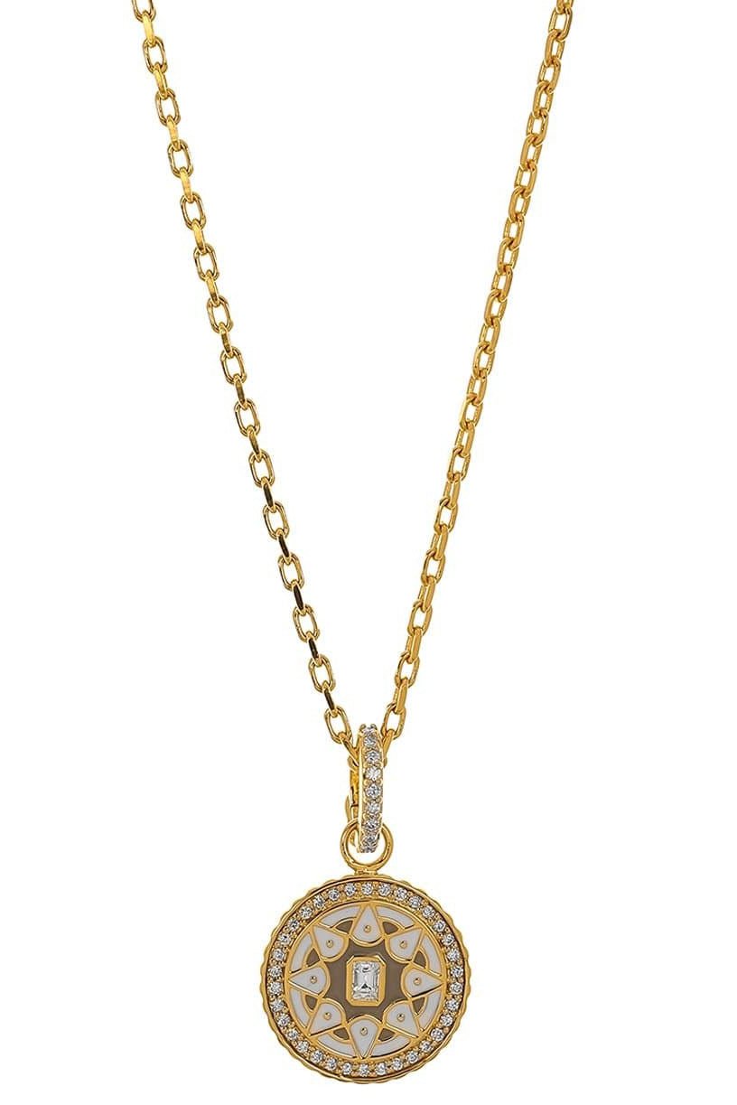 BUDDHA MAMA-Baby Grey and White Mandala Coin Pendant-YELLOW GOLD