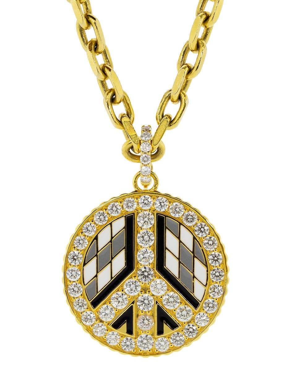 BUDDHA MAMA-Black Enamel Peace Sign Pendant-YELLOW GOLD