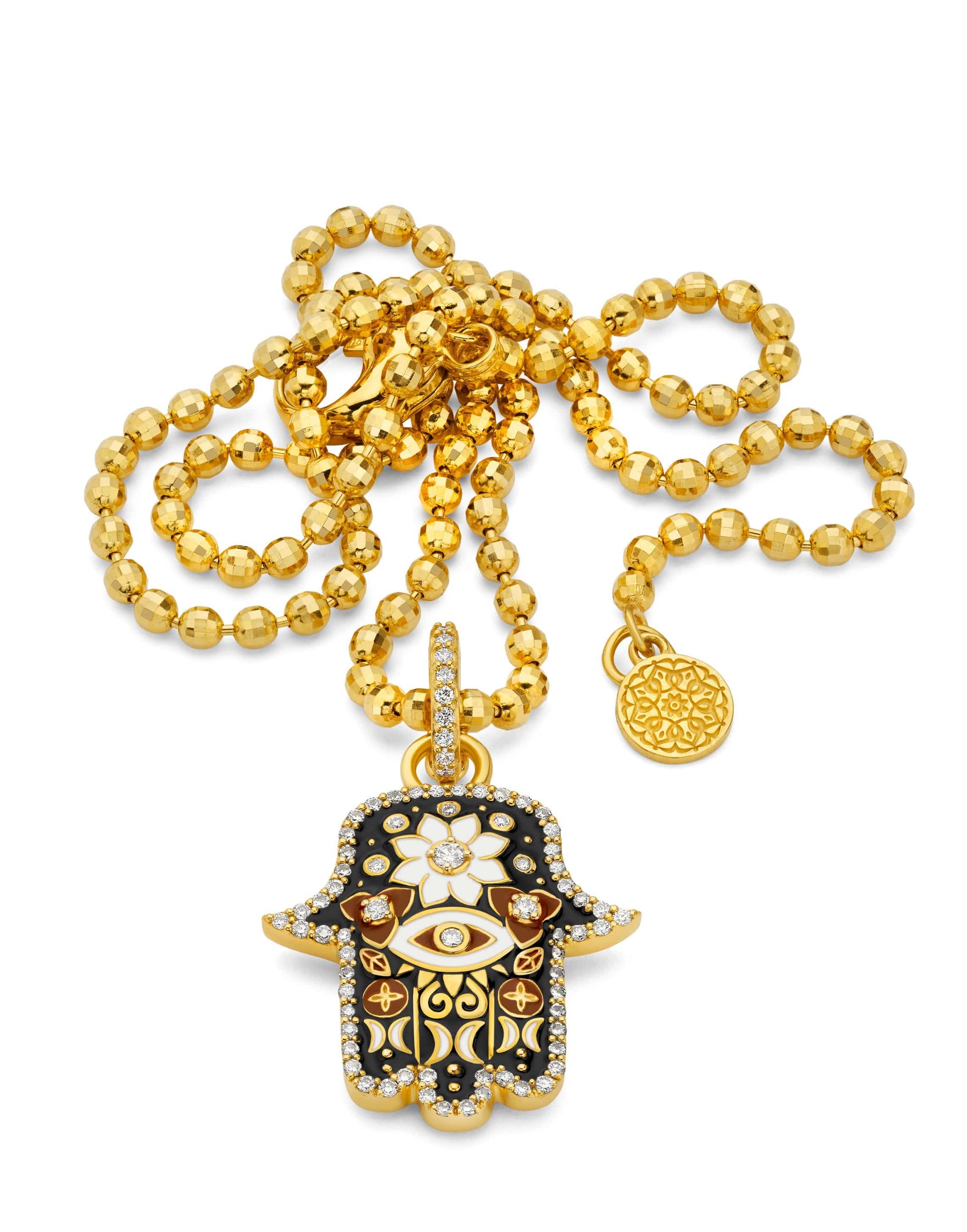 BUDDHA MAMA-Black Small Enamel Hamsa Pendant-YELLOW GOLD
