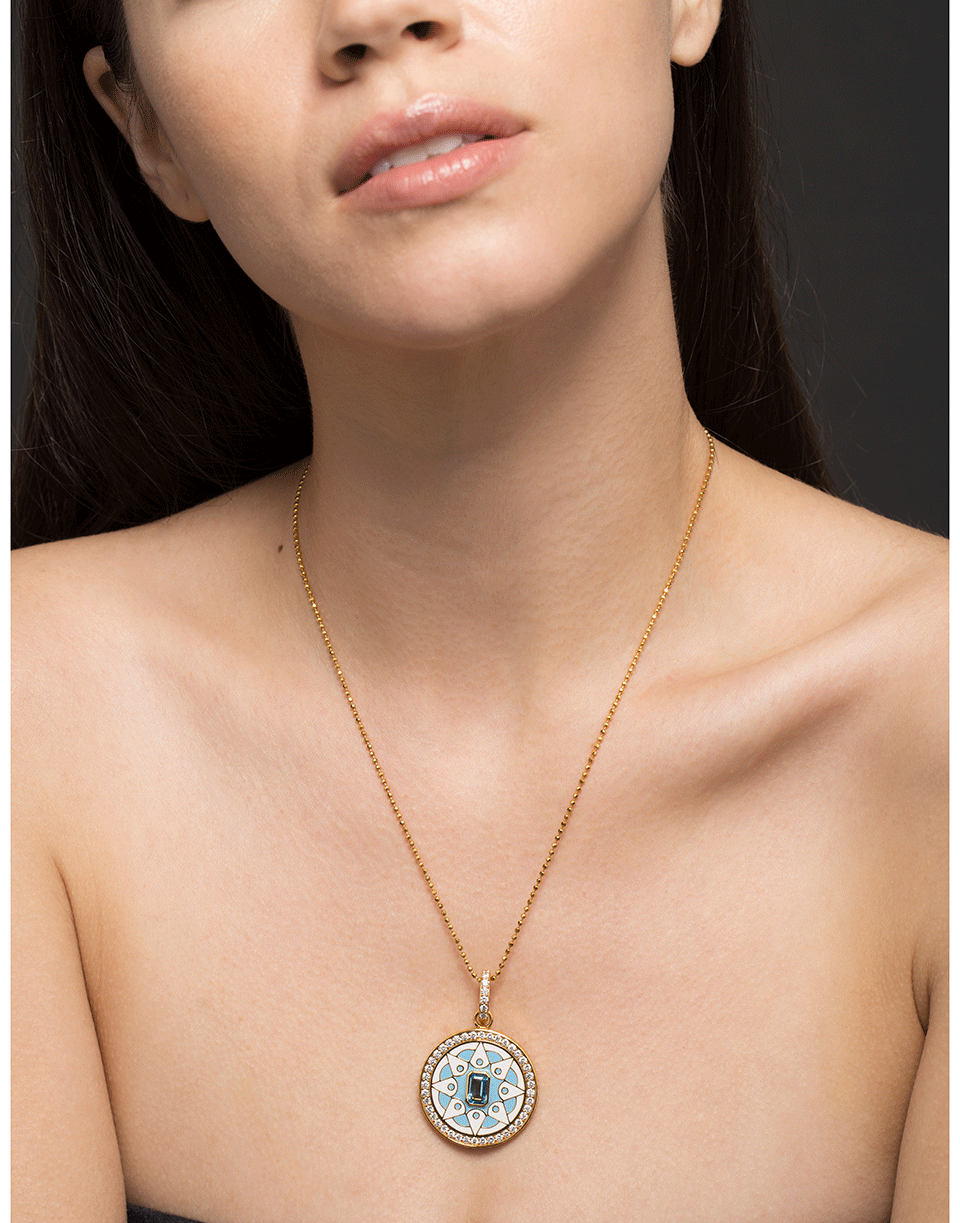 BUDDHA MAMA-Blue Topaz Mandala Pendant-YELLOW GOLD
