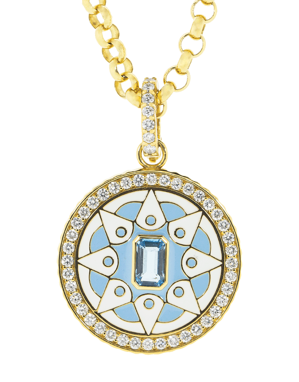 BUDDHA MAMA-Blue Topaz Mandala Pendant-YELLOW GOLD