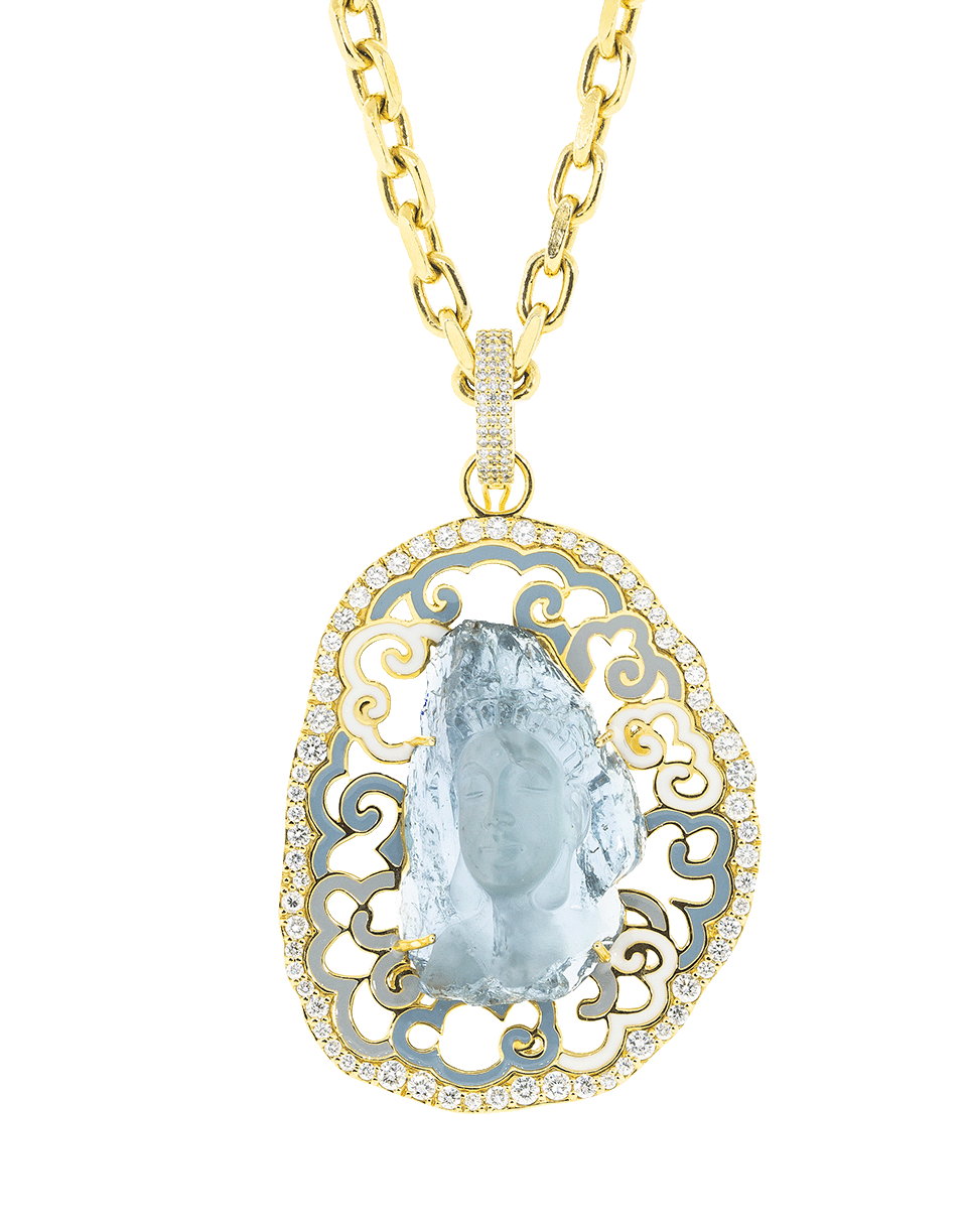 BUDDHA MAMA-Carved Aqua Buddha Pendant-YELLOW GOLD