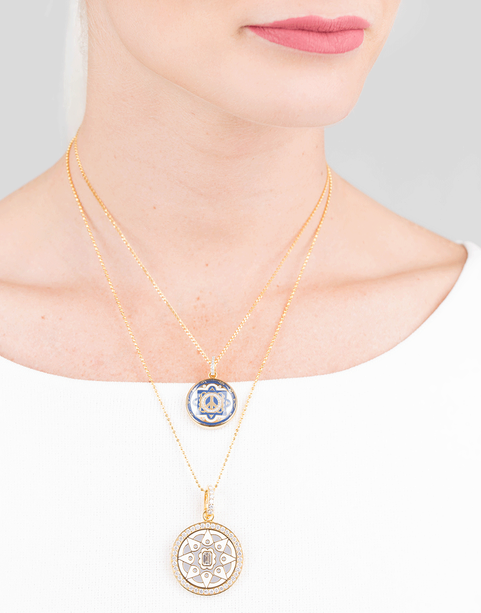 BUDDHA MAMA-Crystal Peace Sign Pendant-YELLOW GOLD