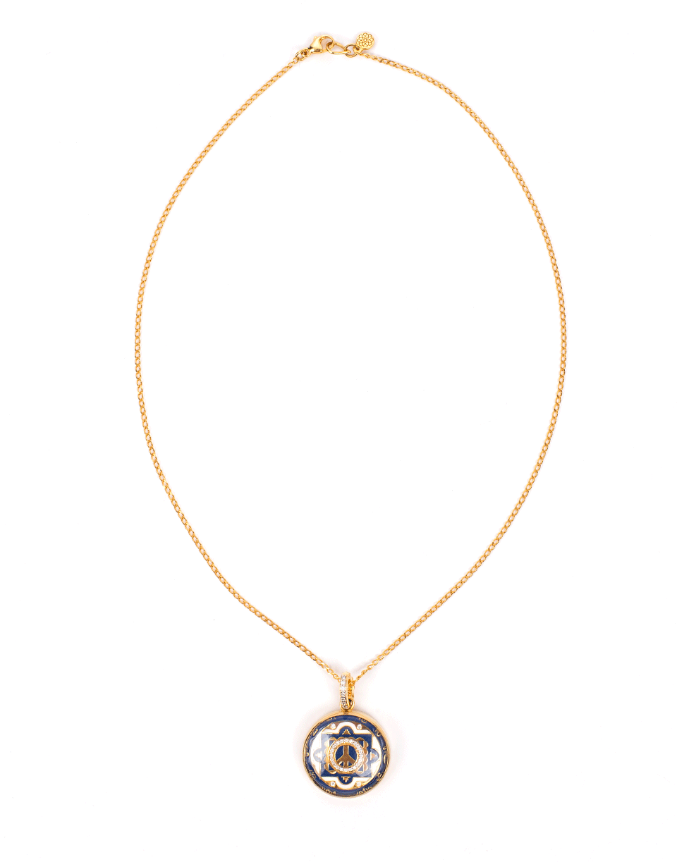 BUDDHA MAMA-Crystal Peace Sign Pendant-YELLOW GOLD
