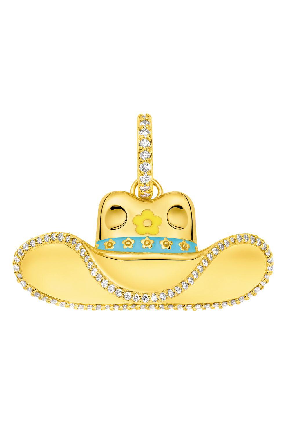 Diamond Blue Cowgirl Hat Pendant-YELLOW GOLD-JEWELRYFINE JEWELPENDANT-BUDDHA MAMA