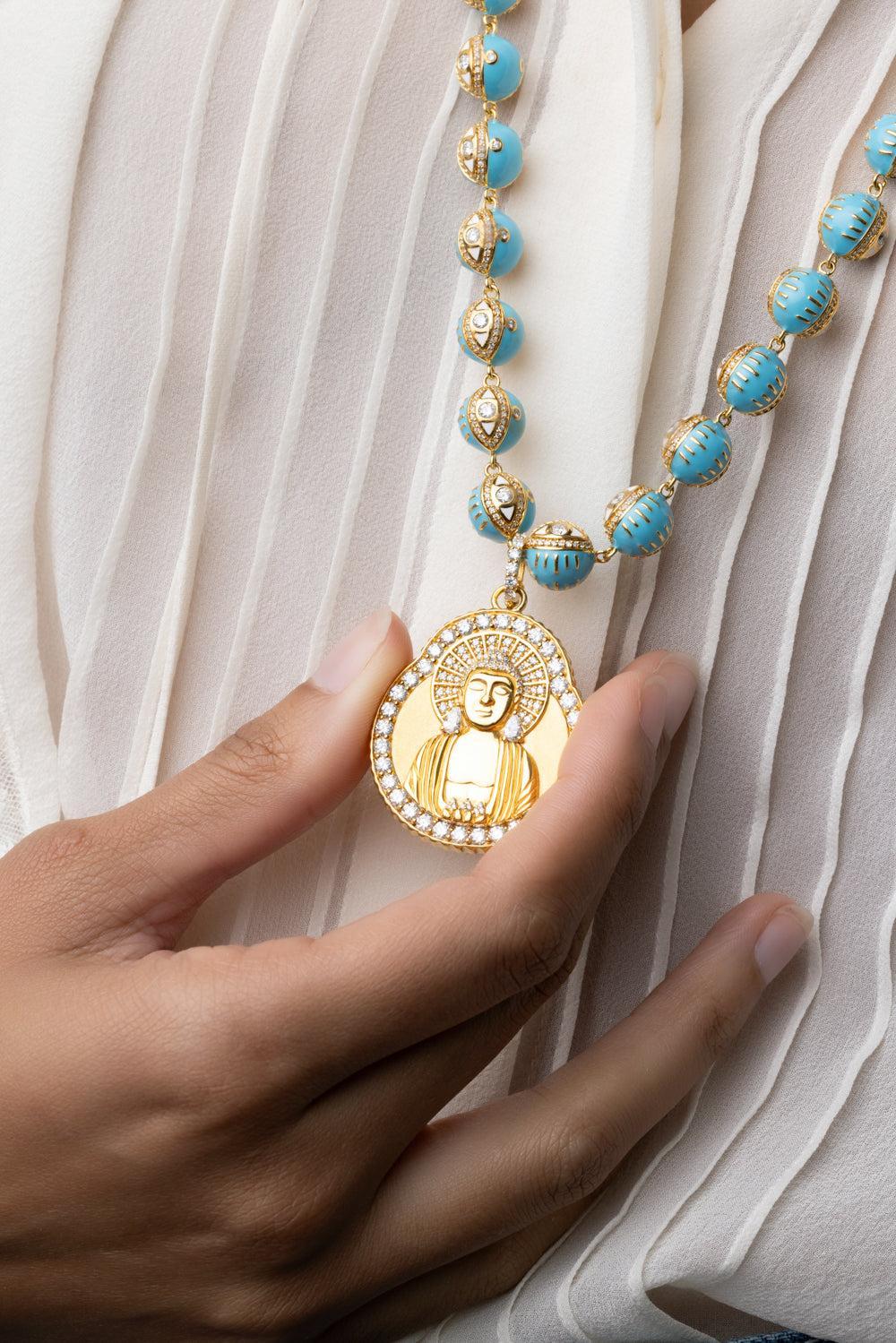 Diamond Buddha Coin Pendant-YELLOW GOLD-JEWELRYFINE JEWELPENDANT-BUDDHA MAMA