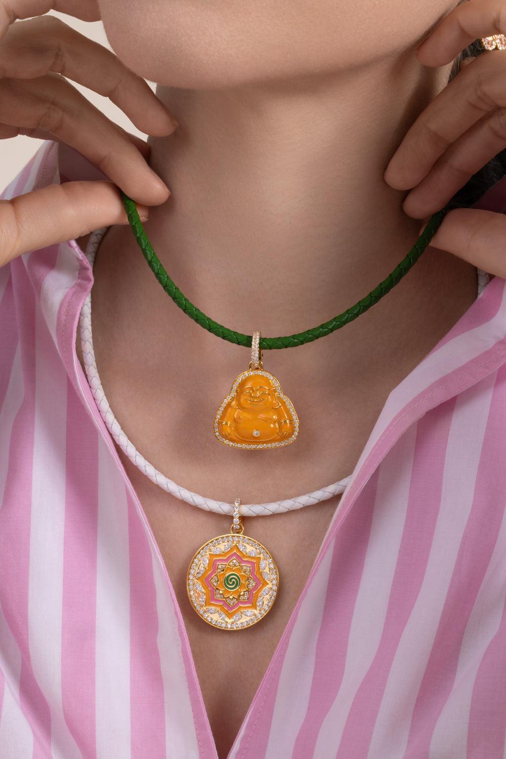 Diamond Clementine Happy Budhha Pendant-YELLOW GOLD-JEWELRYFINE JEWELPENDANT-BUDDHA MAMA