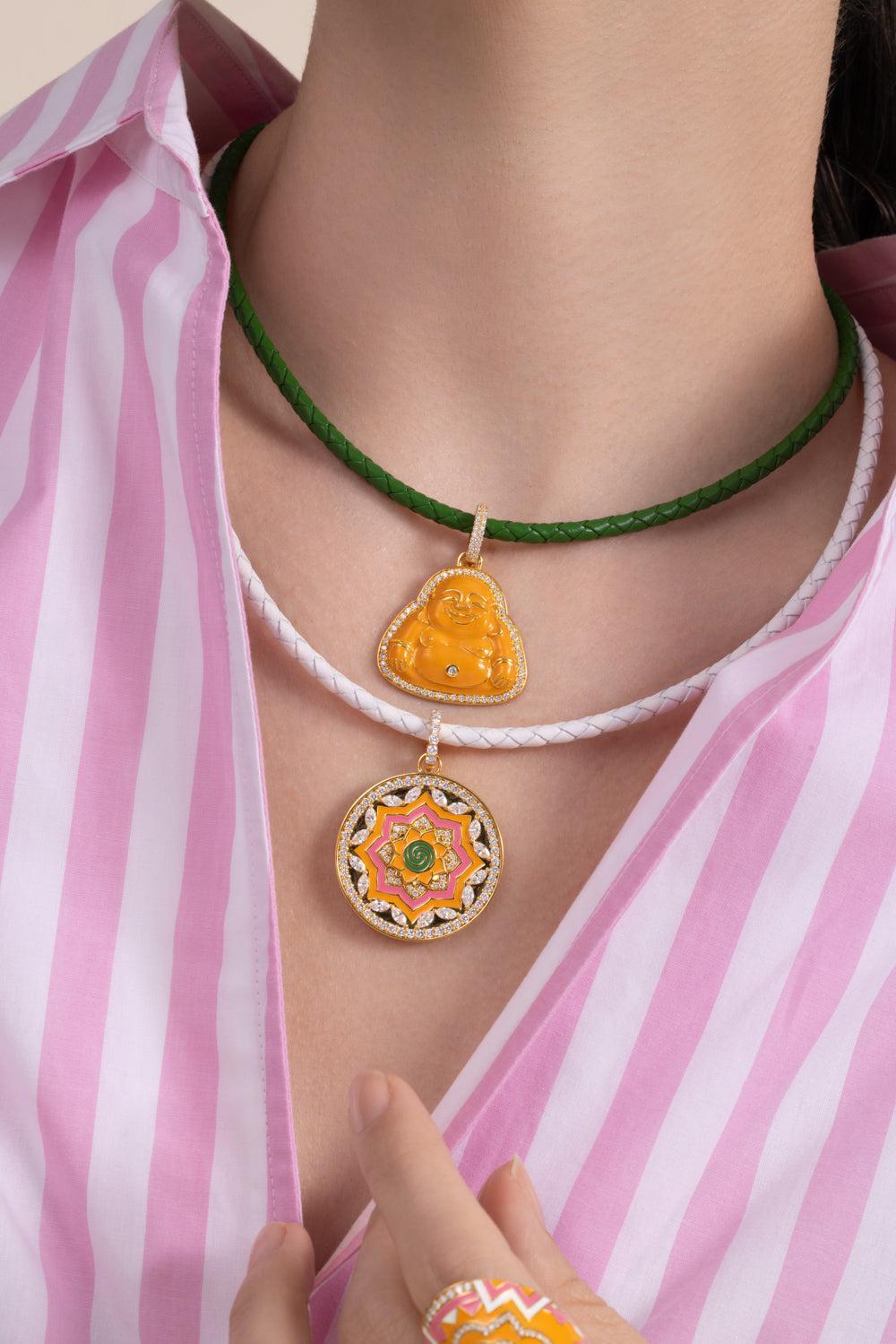 Diamond Clementine Happy Budhha Pendant-YELLOW GOLD-JEWELRYFINE JEWELPENDANT-BUDDHA MAMA