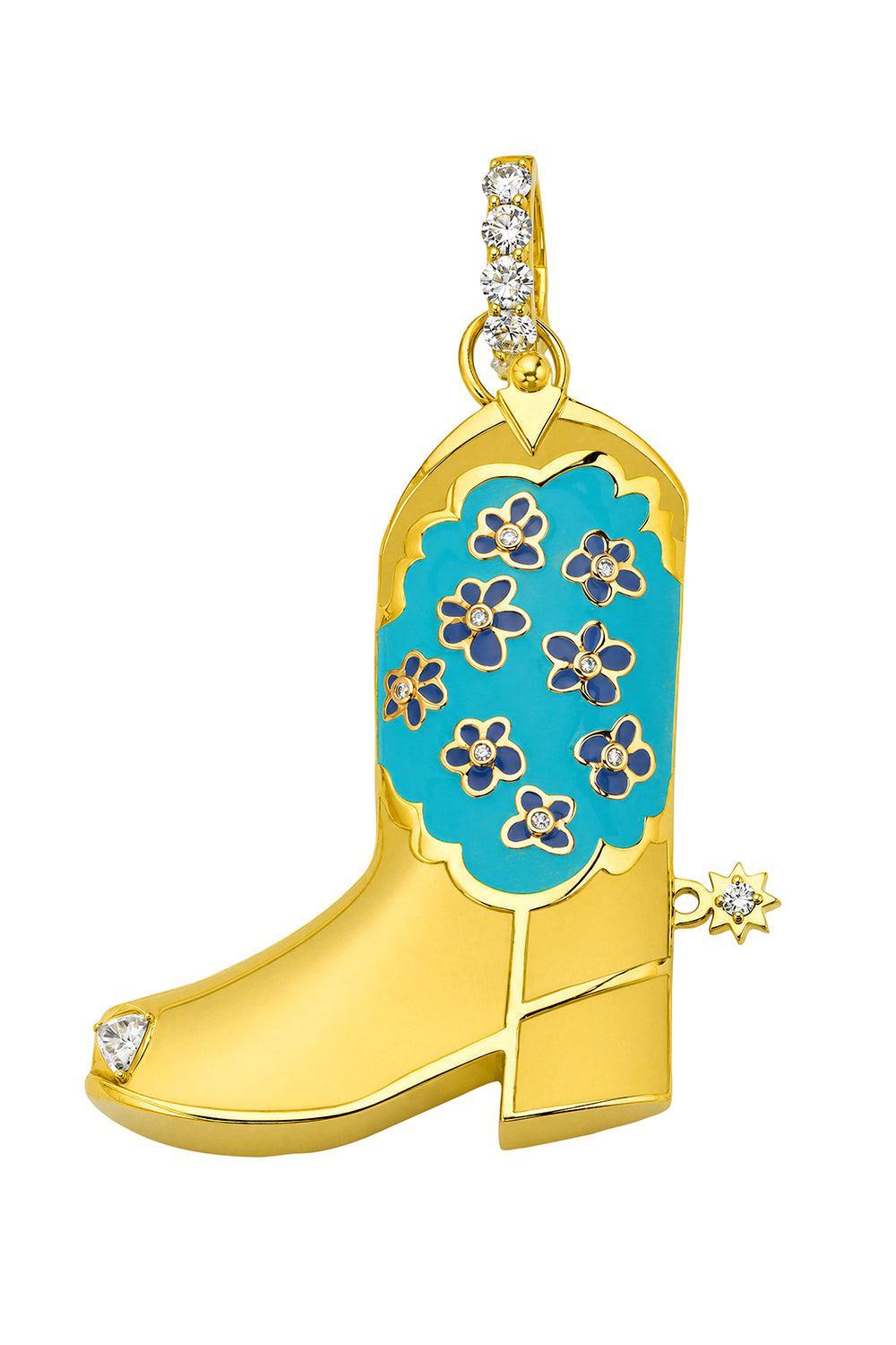  Diamond Cowgirl Boot Pendant-YELLOW GOLD-JEWELRYFINE JEWELPENDANT-BUDDHA MAMA 