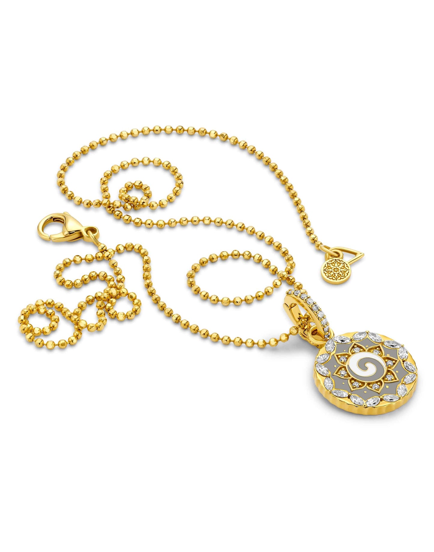BUDDHA MAMA-Grey Enamel Swirl Pendant-YELLOW GOLD