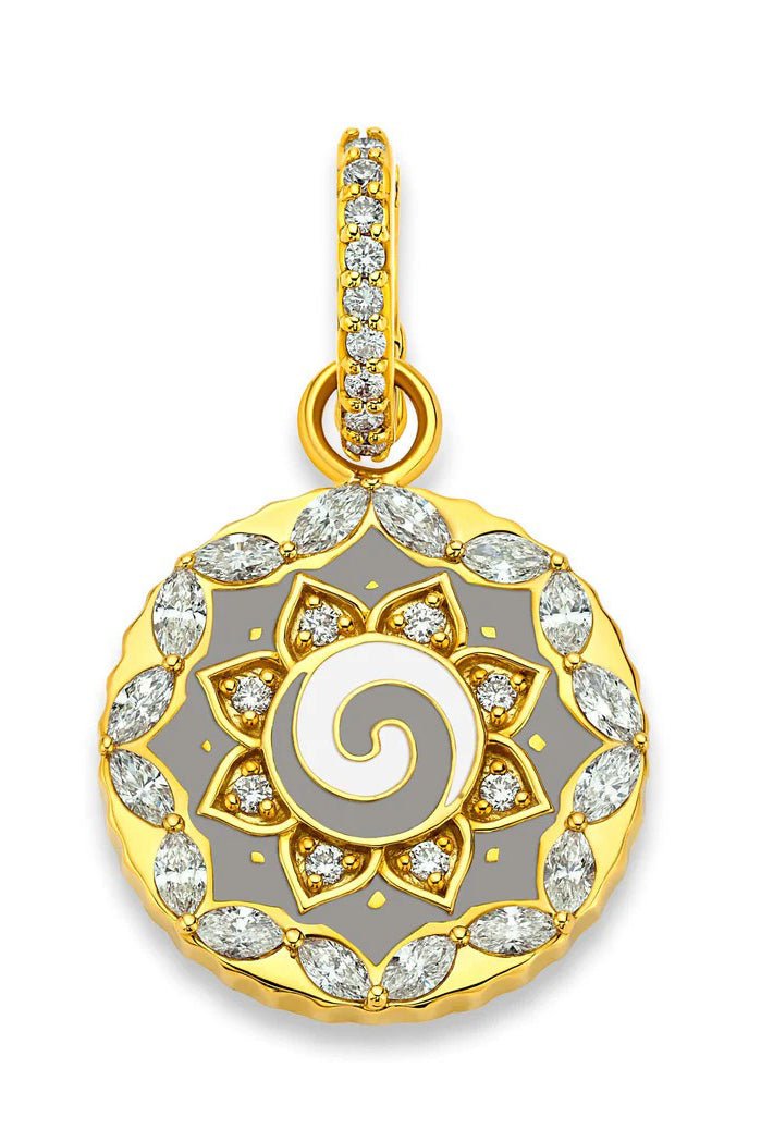 BUDDHA MAMA-Grey Enamel Swirl Pendant-YELLOW GOLD