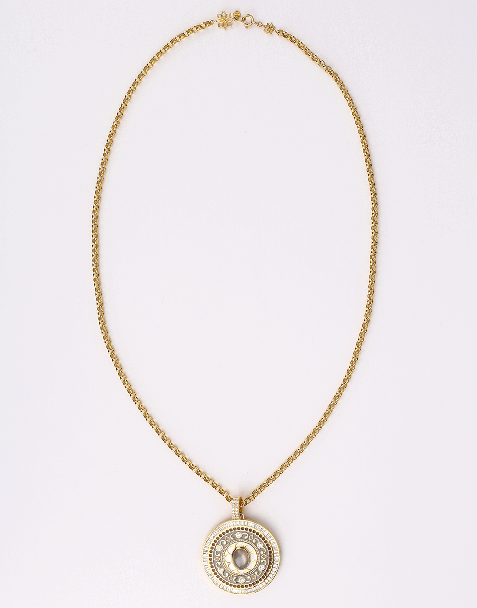 BUDDHA MAMA-Grey Moonstone And Diamond Enamel Pendant-YELLOW GOLD